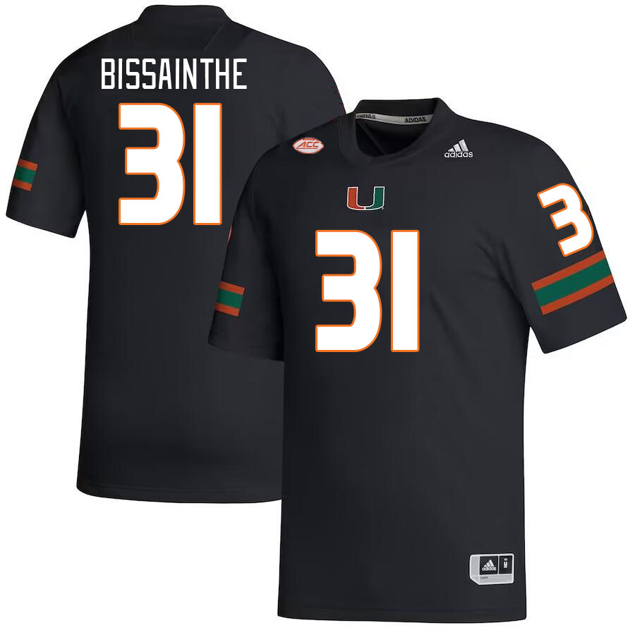 Men #31 Wesley Bissainthe Miami Hurricanes College Football Jerseys Stitched-Black - Click Image to Close